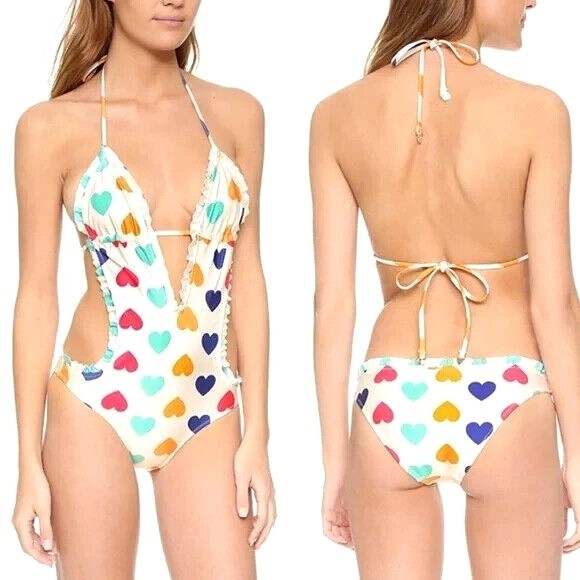 Wildfox Other - WILDFOX Multicolor Heart Halter One-Piece Monokini Swimsuit Women's Size S NEW
